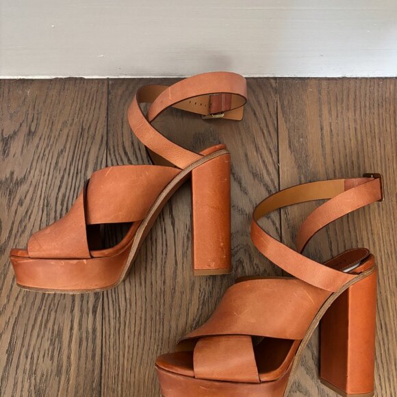 Chloe Clog Brown Platform Chunky Heels - Picture 2 of 4
